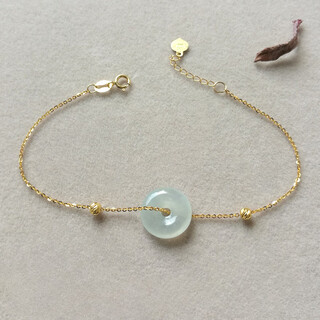 Caizhi 18k gold ice jade a goods safety buckle bracelet rose gold women's fine color gold beads hand ornaments gold inlaid jade gift simple gold beads style