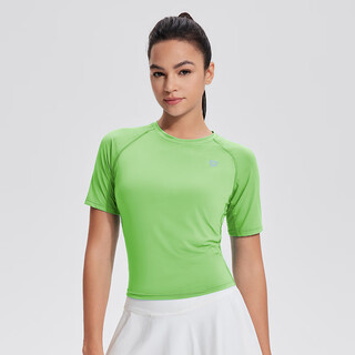 Cosleaf yoga wear feminine tight high stretch fitness clothing breathable slimming pilates top short sleeve fluorescent green s (recommended 80-95jin jin equals 0.5kg)