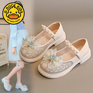 G.duck children's shoes girls princess shoes spring and autumn 2024 new fashion soft sole little girl leather shoes rhinestone baby crystal shoes 3618 meters white 27 inner length 16.5 cm
