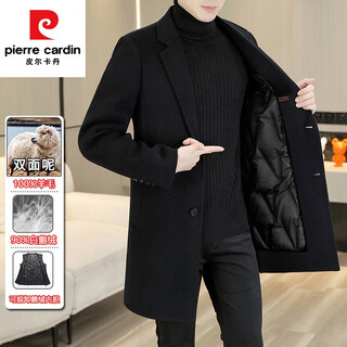 Pierre cardin (pierre cardin) 100% wool men's double-sided woolen coat goose down lining sheep fleece woolen coat mid-length autumn and winter wear black goose down lining 9117-100% wool 190/100a 3xl-165-180jin jin equals 0.5 kg
