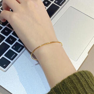 Brangdy original classic versatile pure handmade 18k gold-plated bracelet for women niche design simple and extremely thin 2mm gift for girlfriend 2mm smooth plain ring bracelet inner diameter 55mm