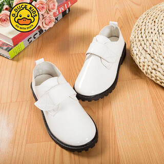 G.DUCKKIDS小黄鸭男童皮鞋黑色春秋新款儿童西装小学生中大童宝宝女童演出鞋 白色毛毡款 30