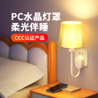 Aineite bedside bedroom wall lamp plug-in wiring-free remote control socket lamp simple direct plug-in led eye protection reading night light button type-3w soft light pc double-layer lamp shade