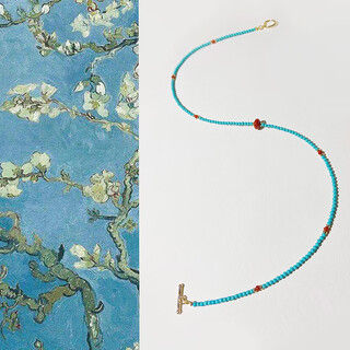 Baozha natural turquoise southern red necklace women's new chinese style national style clavicle chain niche beaded exquisite temperament necklace summer round bead turquoise necklace - about 46cm long