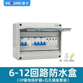 蔚方户外防水配电箱 五孔插座漏电开关箱保护器空气开关整套明装家用 12回路+2P漏电+2个2P空开+2个五