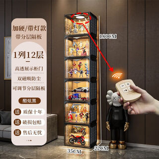温鑫福【全硬材质】展示柜盲盒收纳展柜盒积木乐高架透明模型玩具盒 六格十二层+6灯6阶梯(人气之选)