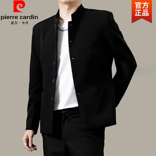 Pierre cardin (pierre cardin) handsome new chinese tunic jacket men's spring and autumn new casual stand-up collar suit jacket men's knitted black xl 126-136jin jin is equal to about 0.5 kg