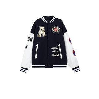 A chock towel embroidered american lettering baseball uniform street quilted thickened jacket navy blue regular style xl