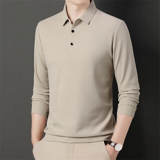 Jeanswest waffle long sleeve polo shirt fashion lapel men's autumn new business casual simple bottoming top men's beige xl