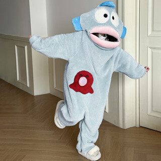 Oxygen ugly fish pajamas big head ugly fish children's funny one-piece pajamas for boys and girls autumn and winter thickened and velvet home clothes ugly fish thickened and velvet one-piece style children's style without it one size s size 145-155cm 68-85jin jin is equal to 0.5 kg