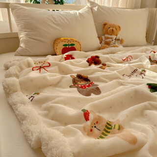 Su xuan cartoon christmas bear coral velvet blanket autumn and winter thickened office nap blanket children's sofa cover blanket christmas bear baby blanket-70x100cm