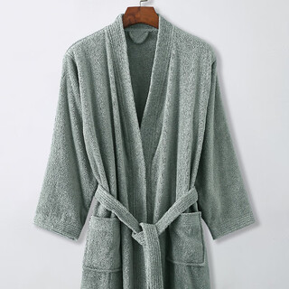 Bebedog star hotel bathrobe autumn and winter pure cotton men's nightgown towel material double-sided terry cotton bathrobe women's pajamas bean green gray xl 170-185cm, 200jin jin equals 0.5 kg within