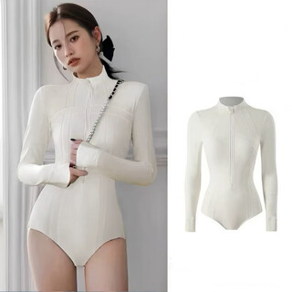 Vinoa's new one-piece swimsuit conservative belly-covering slim long-sleeved trousers sun protection quick-drying snorkeling surfing wetsuit jellyfish suit white m