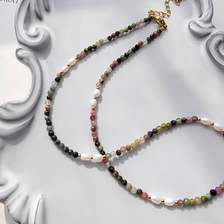 Puli natural pearl small tourmaline necklace women's 2024 new necklace light luxury niche high-quality versatile clavicle chain main picture style