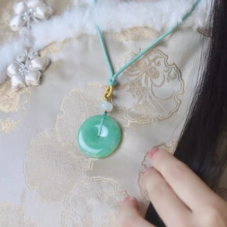 Qiwn genuine myanmar a goods new chinese style national style peace buckle 18k gold pendant necklace clavicle chain new year gift jade necklace (main stone 30*5mm)
