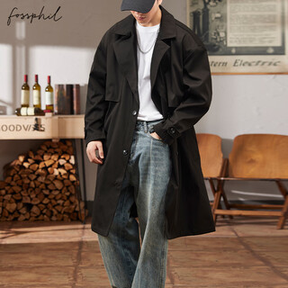 Foss phil windbreaker men's autumn and winter loose casual mid-length jacket light mature style coat jacket 2407 black m