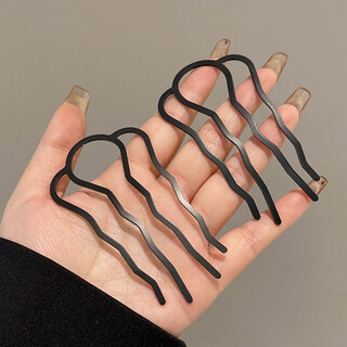 Princess xiang's lazy hairstyle artifact, ball hairpin, comb hairpin, black u-shaped hairpin, professional style headdress for women, four-tooth style (set of two)