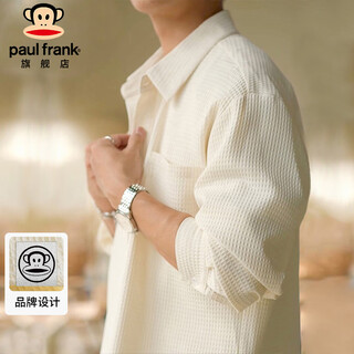 Big mouth monkey (paul frank) long-sleeved shirt men's spring and autumn casual shirt men's loose waffle top jacket men's beige color l
