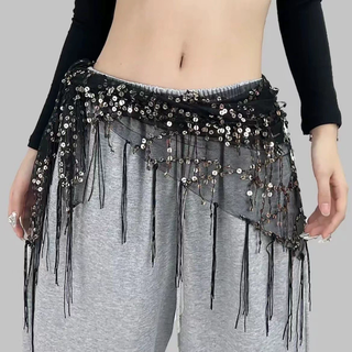 Beautiful belly dance jazz dance waist chain hip scarf tassel belt dance clothing accessories belt sequined triangle scarf waistband tassel waistband black silver