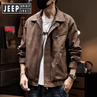 Jeep spirit jeep american retro batik workwear leather jacket men's autumn new motorcycle style loose trendy brand lapel outer coffee color jk96 regular xl suitable for weight 145-165jin jin equals 0.5 kg