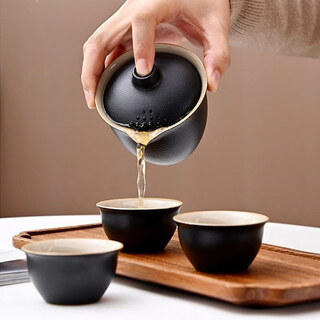 Mengting travel kung fu tea set quick cup with filter portable outdoor 1 pot 3 cup set matte black