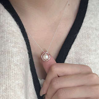 Pop spring freshwater pearl ring pendant necklace s925 sterling silver gentle french simple clavicle chain new chinese style niche