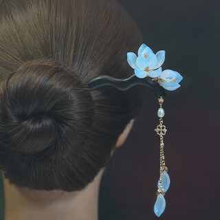 Lzjv hairpin ancient style new chinese style tassel ebony hairpin high-end gift box hanfu headwear handmade daily hair cheongsam ningxiang (orchid) hairpin length about 18 cm