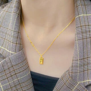 The immortal gets rich small gold brick 18k gold silver-covered necklace women's clavicle chain high-quality jewelry women's accessories necklace gold store same style small gold brick clavicle chain - engraved on the back get rich counter