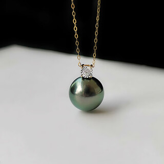 Floating lotus seawater black pearl quality necklace malachite green original carving workmanship 9-10mm elegant style