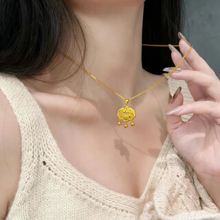 Oaz ping an lock gold color simulation 2024 new ancient method pure sand gold pendant women's necklace chopard necklace - ping ping an an lock 32.3mm