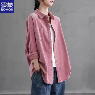 Romon 2025 literary retro corduroy long sleeve shirt women's outerwear versatile casual shirt new autumn velvet top pink m recommended 90-110jin jin equals 0.5 kg