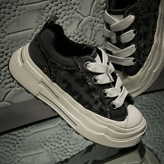 Shoot brand reprise series wear-resistant thick-soled heightened retro denim gray canvas shoes same style for men and women denim gray 37