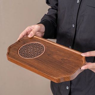 Fat donglai quality tea tray, new chinese style anti-walnut wood dry soaking, high-end household small tea tray, national trend and style holder, length 29cm, width 15cm, height 2cm