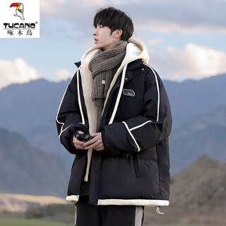 Woodpecker (tucano) american cotton-padded jacket for men in winter 2024 new thickened retro cotton-padded jacket winter down jacket fake two-piece trendy brand jacket fjna302-my8888 black xl