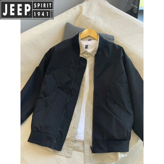 Jeep spirit2025 new baseball uniform jacket men's spring and autumn bomber jacket men's american fashion brand handsome casual jacket zipper black l recommended 140jin jin equals 0.5 kg within