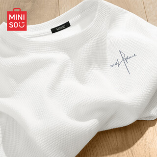 Miniso men's long-sleeved t-shirt heavy trend simple spring and autumn loose large size waffle bottoming shirt white xl