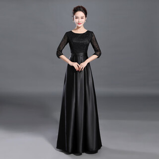 Su lai cantata conductor dress female host long dress adult stage banquet long large size group performance outfit black m