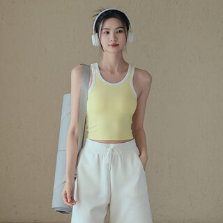 Luluuvttoh sports bra women's new shockproof breast retracting yoga wear vest running pilates training fitness bra women's washable yellow/white removable breast pad m