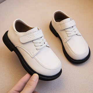 Chuangjingyi sélectionne des chaussures de bonnet pour garçons, des petites chaussures en cuir pour garçons, des chaussures simples noires pour enfants de printemps et d'automne, une semelle souple en cuir de performance de style britannique blanc 6128 cuir beige blanc 32 longueur intérieure 20,4 cm