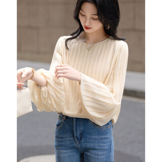 Demana gentle everyday spring cream grainy beaded chiffon shirt lantern sleeve lady's shirt women's top