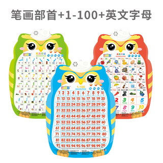 Zhen meng puzzle audio wall chart 0-1 years old early education vocal literacy alphabet baby children's point reading wall stickers toys 3 pieces strokes + 1-100 + english