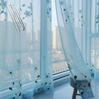 Curtain gauze curtain tulle pastoral window screen fairy bedroom living room balcony french warm new style small clear blue magnolia (hook type) 3 meters wide * 2.5 meters high 1 piece high can be shortened