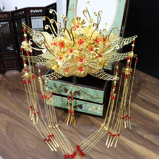 Lie rui 2019 new style chinese costume queen hat hair accessories bride phoenix crown headdress yanxi palace xiuhe clothing accessories large phoenix crown + ear clip (crystal style)