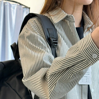 迪伽达复古条纹长袖衬衣男士春秋冬季新款衬衫男女同款休闲宽松开衫外套 ZSFS-C51黑色 L