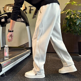 Kuraishi kazuki trendy brand loose straight pants men's autumn and winter new sports pants casual trousers straight pants light gray 3xl