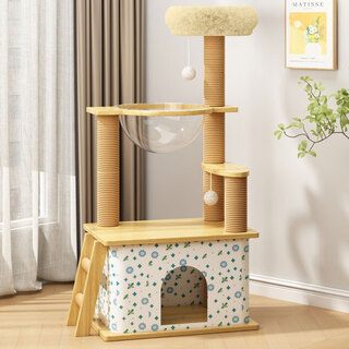 Long pet cat climbing frame cat nest bold large cat tree integrated space capsule cat rack small household small household hemp rope cat toy 120cm 4-layer small house large nest model