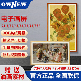 OWNEW智能电子相册boe画屏类纸护眼屏电子相框挂画高清显示屏装饰壁画手机APP电脑远程传照片 32英寸柚木带旋转挂架
