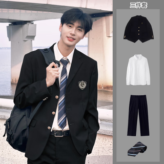 Fanqi 18-year-old teenager high school student adult dress suit dk uniform men's suit loose trendy shoulder pad japanese style black suit + white long shirt + trousers xl badge
