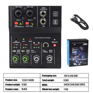Port emperor cross-border bluetooth sound card small 4-way 6-way mixer professional stage live broadcast usb mini mixer dedicated 2-way mixer (black)