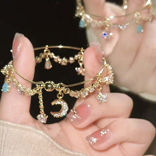 Olevo<moon>zircon moon star tassel bracelet ins niche high-end bracelet women's high-value bracelet m-zircon moon star tassel bracelet